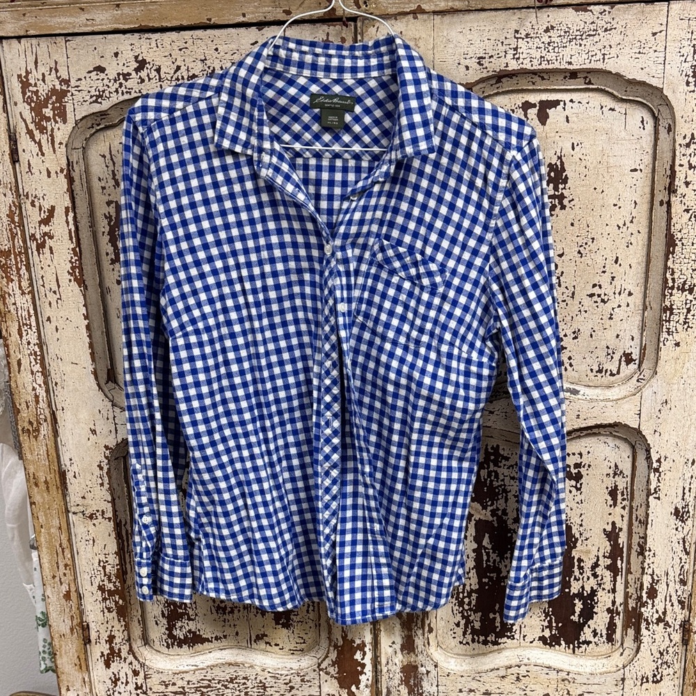 XL Eddie Bauer Blue and White Gingham Shirt